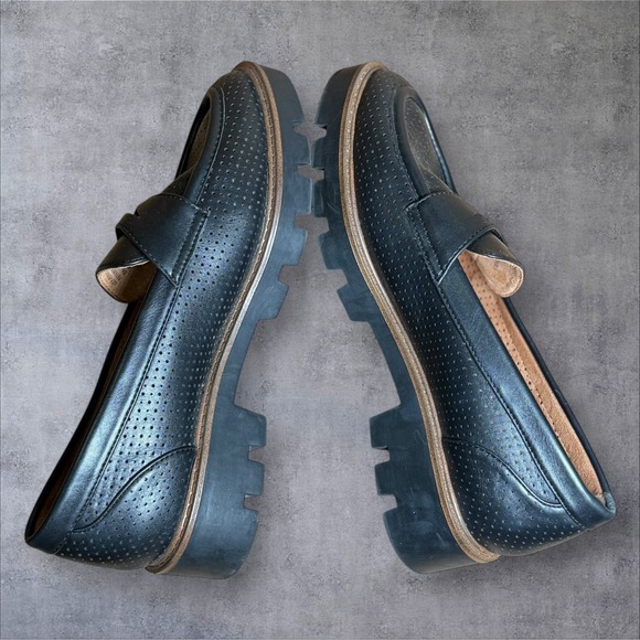 White Mountain Loafer Gunner Lug Sole Platform Black Leather Chunky Shoes 8 Wide - Picture 3 of 8